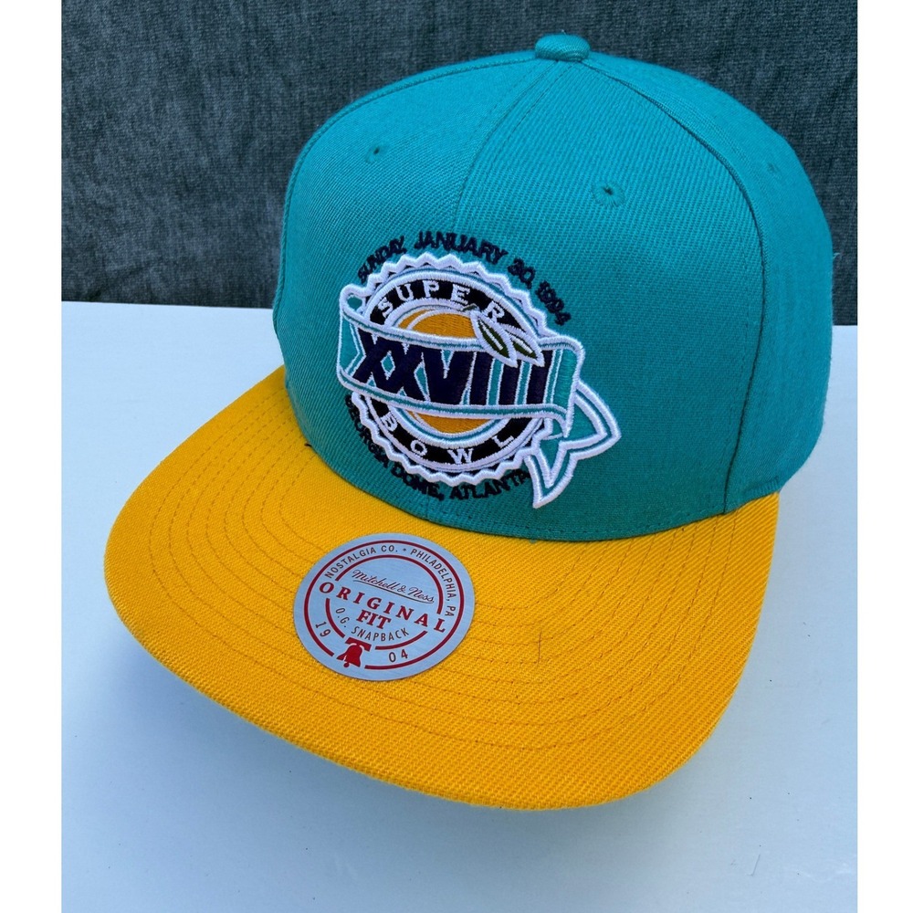 Super Bowl XXVIII Mitchell & Ness Snapback Hat Mens Teal Wool 1994 Flat Bill